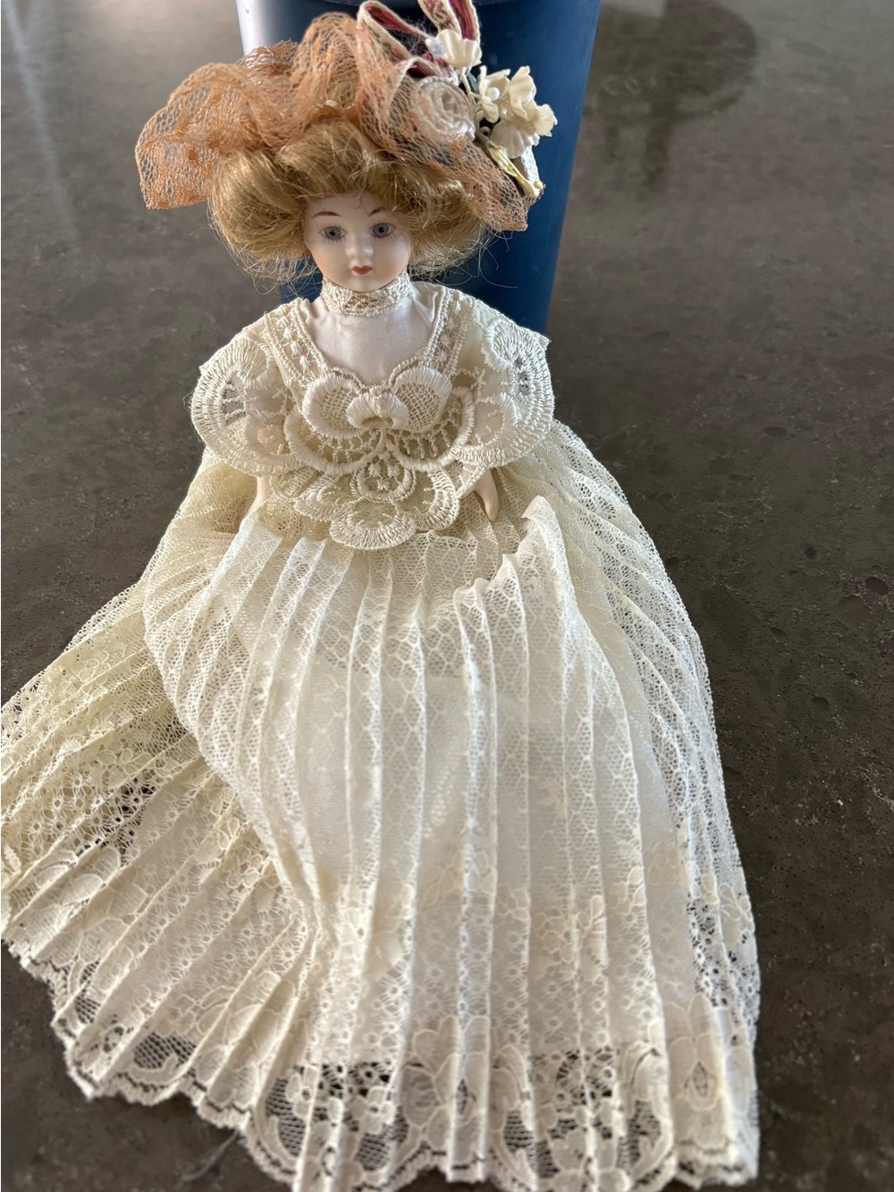 Louis Nichole Kurt Adler Porcelain Doll Victorian Lace Dress Blonde Blue Eye